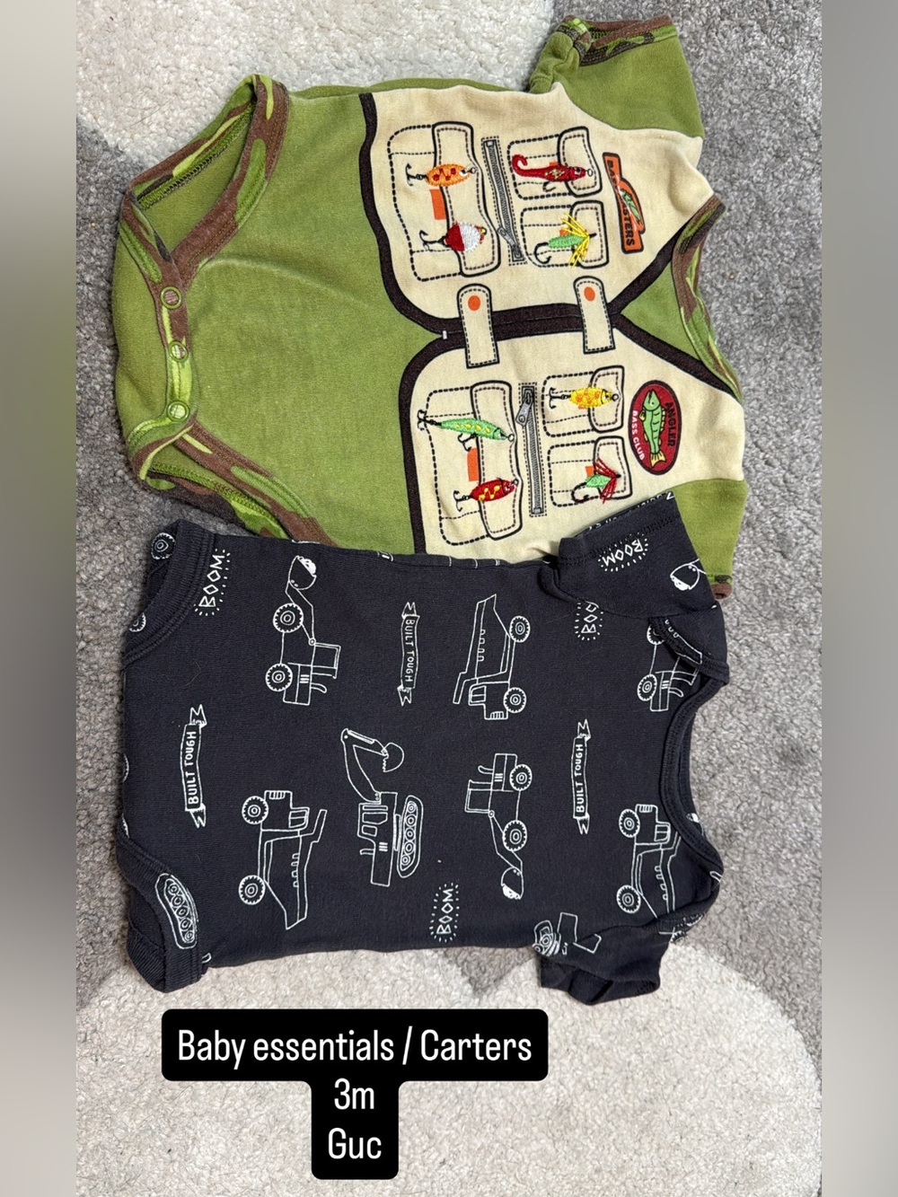 Baby Bodysuits with fishing and truck patterns